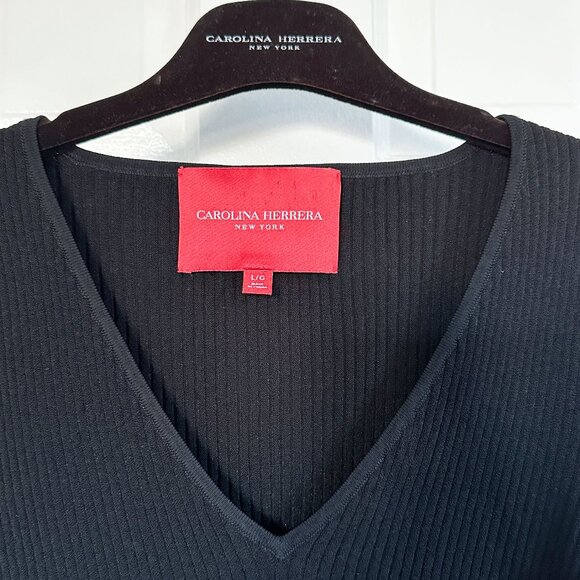 Carolina Herrera Black Bell Sleeve Rib Knit Top -Black - Size Large - Picture 4 of 5